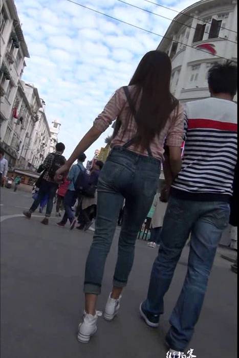 [街拍客视频]jx0523 背带紧身牛仔裤高挑美女
